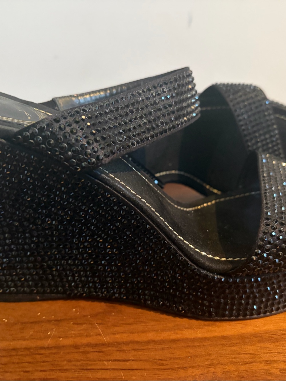 Rene caovilla Black Embellished Two-Strap Women’s wedge - Picture 8 of 8